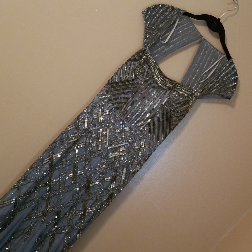 Adrianna Papell Long Formal Blue Sequin Dress